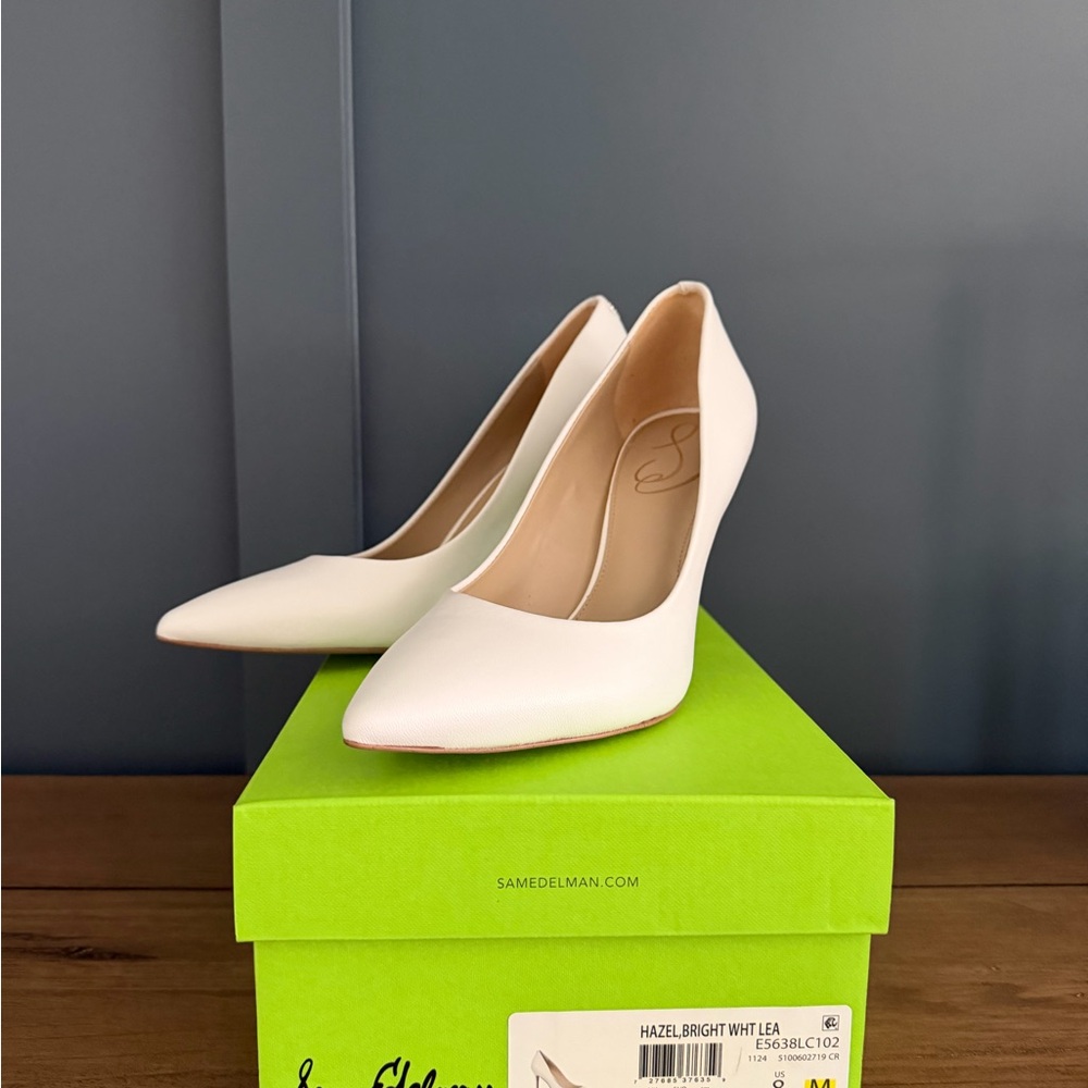 Sam Edelman Hazel Pointed Toe Pump in Bright White Leather